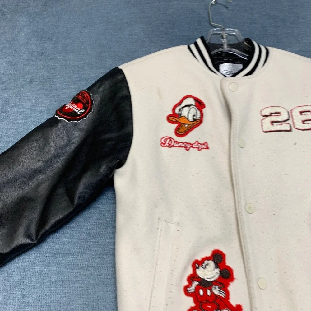 Forever 21 Disney Mickey & Friends Varsity Jacket Kids 9/10 White Black Pockets